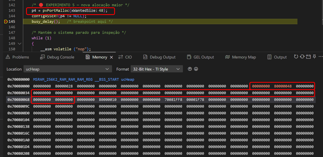 Didactic example of internal and external fragmentation in a heap